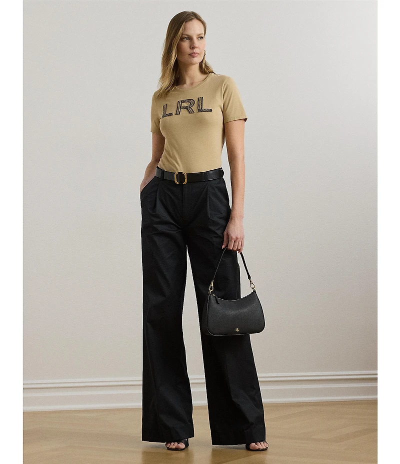 Lauren Ralph Lauren Knit Jersey Beaded Logo Crew Neck Short Sleeve Tee