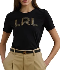 Lauren Ralph Lauren Knit Jersey Beaded Logo Crew Neck Short Sleeve Tee