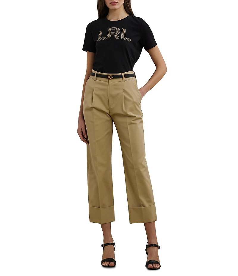 Lauren Ralph Lauren Knit Jersey Beaded Logo Crew Neck Short Sleeve Tee