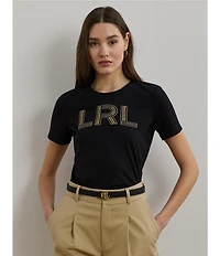 Lauren Ralph Lauren Knit Jersey Beaded Logo Crew Neck Short Sleeve Tee