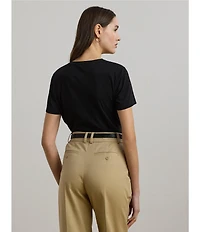 Lauren Ralph Lauren Knit Jersey Beaded Logo Crew Neck Short Sleeve Tee