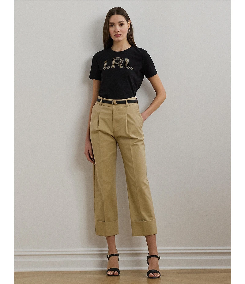 Lauren Ralph Lauren Knit Jersey Beaded Logo Crew Neck Short Sleeve Tee