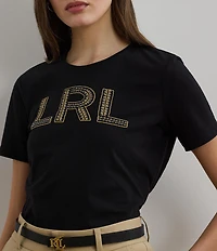 Lauren Ralph Lauren Knit Jersey Beaded Logo Crew Neck Short Sleeve Tee