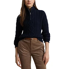 Lauren Ralph Lauren Knit Mock Neck Long Sleeve Quarter-Zip Pullover Sweater
