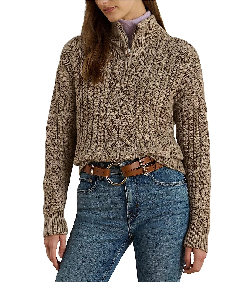 Lauren Ralph Lauren Knit Mock Neck Long Sleeve Quarter-Zip Pullover Sweater