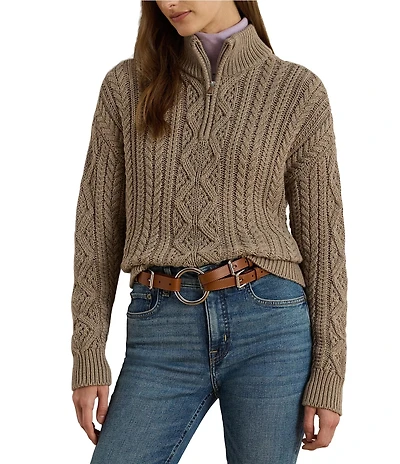 Lauren Ralph Lauren Knit Mock Neck Long Sleeve Quarter-Zip Pullover Sweater
