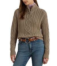 Lauren Ralph Lauren Knit Mock Neck Long Sleeve Quarter-Zip Pullover Sweater