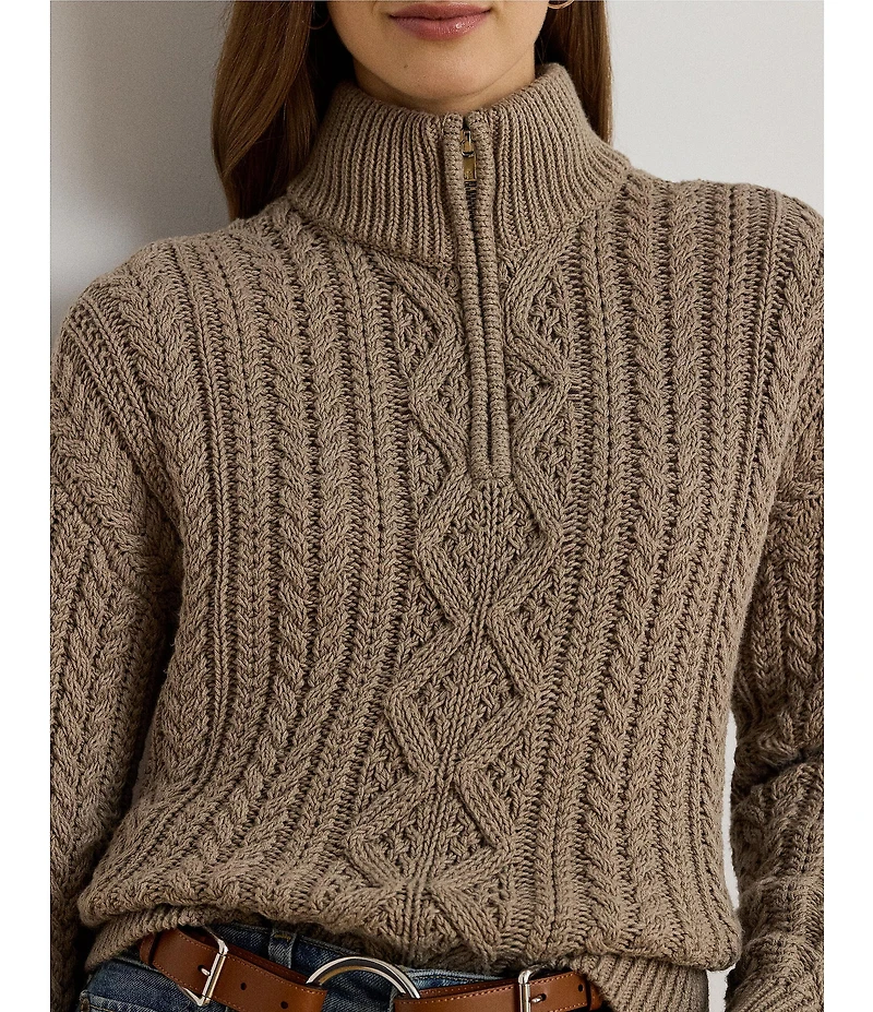 Lauren Ralph Lauren Knit Mock Neck Long Sleeve Quarter-Zip Pullover Sweater