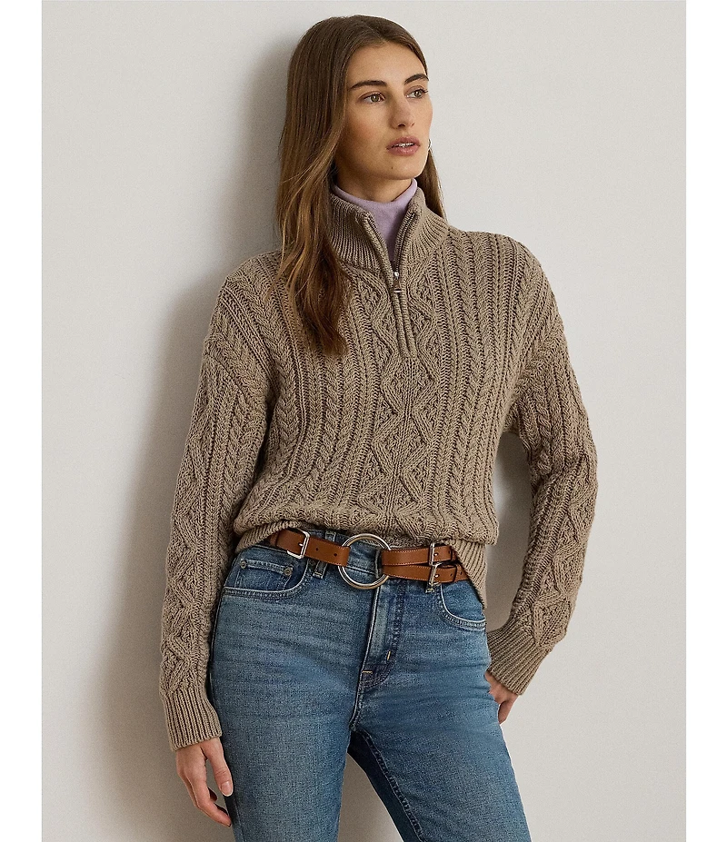 Lauren Ralph Lauren Knit Mock Neck Long Sleeve Quarter-Zip Pullover Sweater