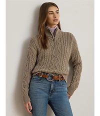 Lauren Ralph Lauren Knit Mock Neck Long Sleeve Quarter-Zip Pullover Sweater