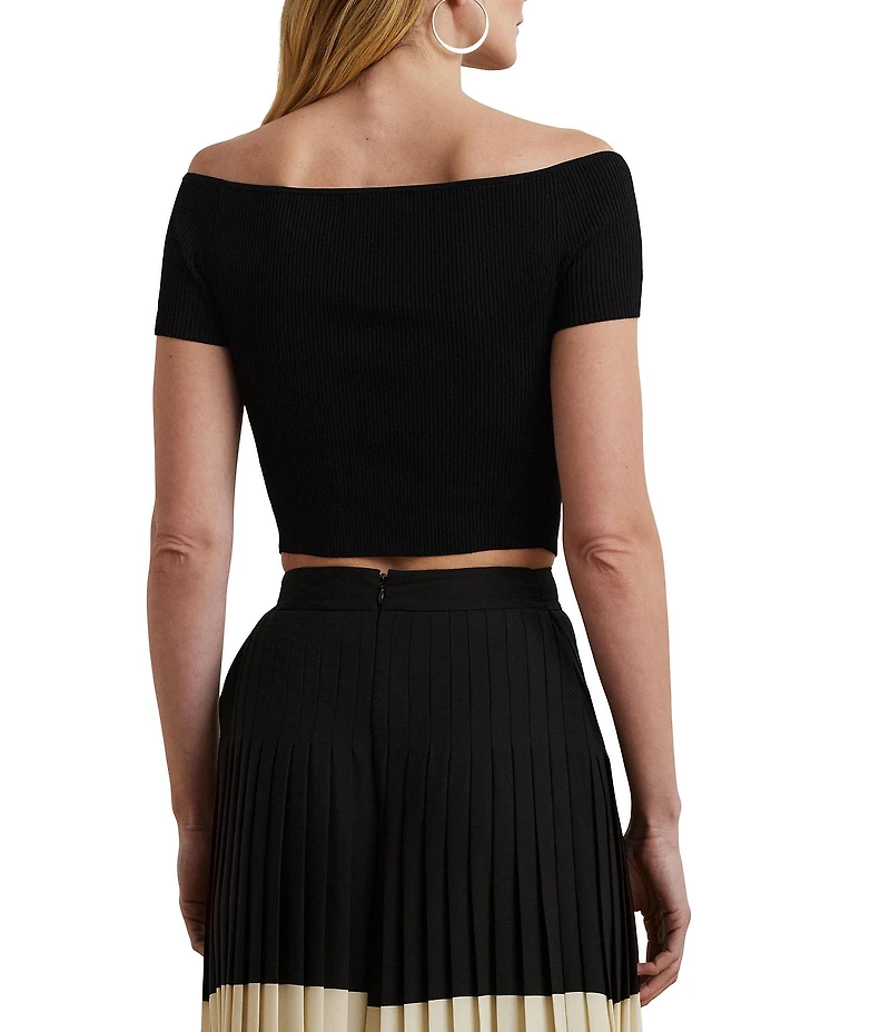 Lauren Ralph Lauren Knit Off-The-Shoulder Short Sleeve Cropped Sweater