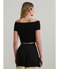 Lauren Ralph Lauren Knit Off-The-Shoulder Short Sleeve Cropped Sweater