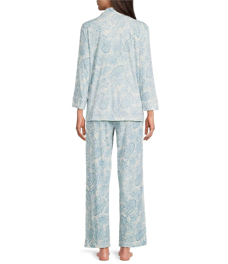 Lauren Ralph Lauren Knit Paisley Print 3/4 Sleeve Notch Collar Long Pajama Set