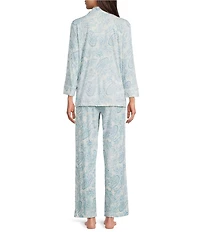 Lauren Ralph Lauren Knit Paisley Print 3/4 Sleeve Notch Collar Long Pajama Set