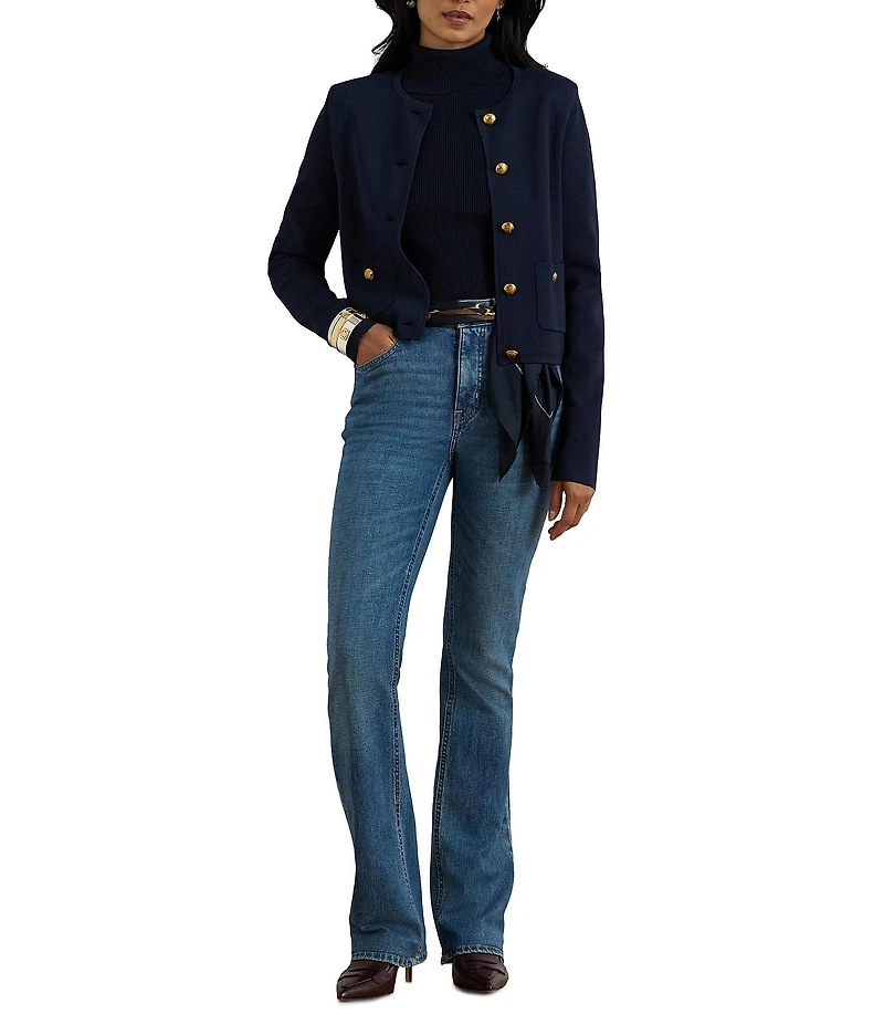 Lauren Ralph Lauren Knit Round Neck Long Sleeve Cropped Cardigan