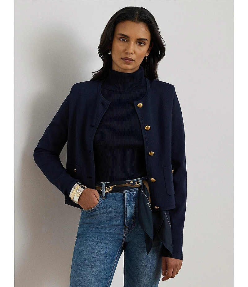 Lauren Ralph Lauren Knit Round Neck Long Sleeve Cropped Cardigan