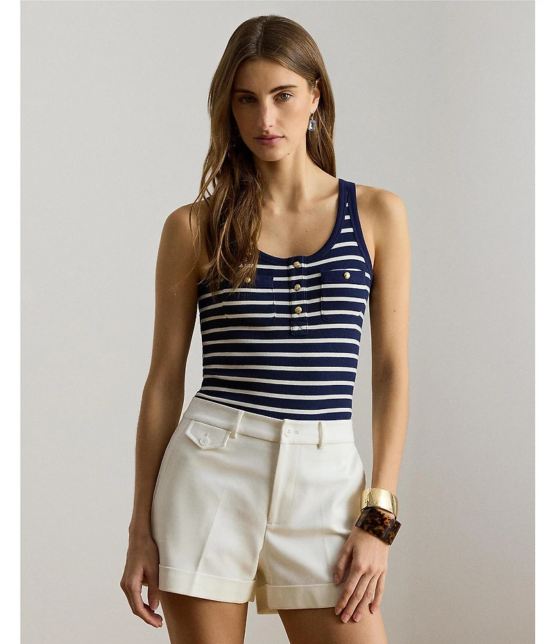 Lauren Ralph Lauren Knit Striped Scoop Neck Sleeveless Tank Top