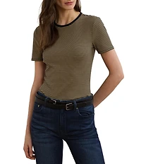 Lauren Ralph Lauren Knit Striped Stretch Cotton Crew Neck Short Sleeve Tee