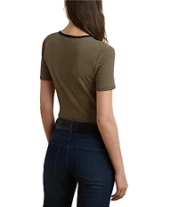 Lauren Ralph Lauren Knit Striped Stretch Cotton Crew Neck Short Sleeve Tee