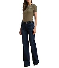 Lauren Ralph Lauren Knit Striped Stretch Cotton Crew Neck Short Sleeve Tee