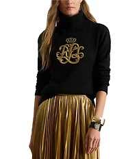 Lauren Ralph Lauren Knit Wool Blend Embroidered Logo Turtleneck Sweater