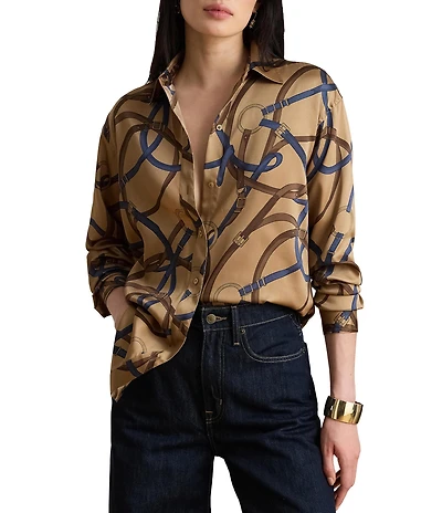 Lauren Ralph Lauren Kotta Twill Belting Print Point Collar Long Sleeve Shirt