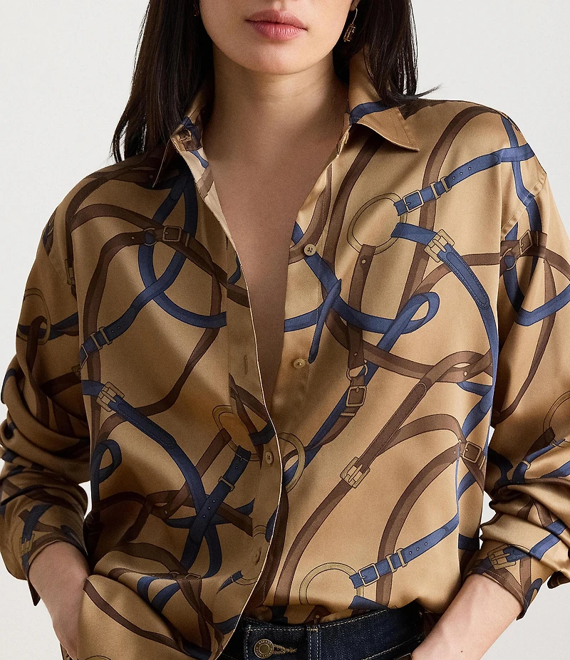 Lauren Ralph Lauren Kotta Twill Belting Print Point Collar Long Sleeve Shirt