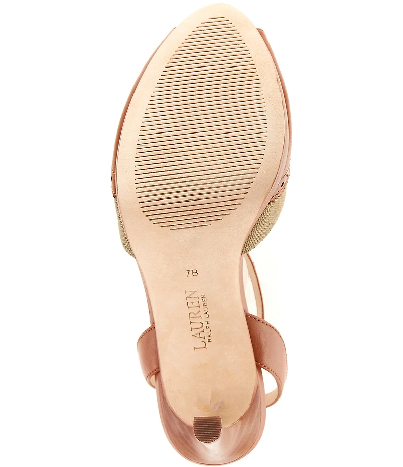 Lauren Ralph Lauren Kyla Canvas Leather Wingtip Oxford Peep Toe Ankle Strap Pumps