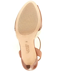 Lauren Ralph Lauren Kyla Straw Leather Wing Tip Peep Toe Ankle Strap Dress Sandals