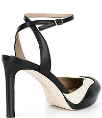 Lauren Ralph Lauren Kyla Straw Leather Wing Tip Peep Toe Ankle Strap Dress Sandals