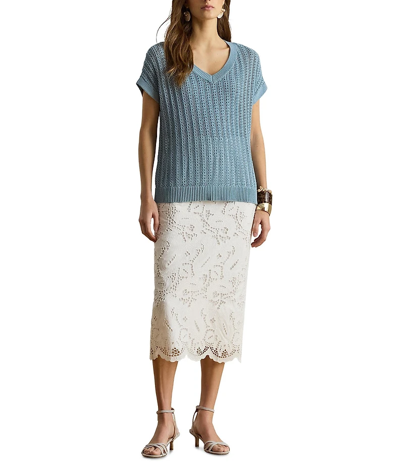 Lauren Ralph Lauren Lace Midi Pencil Skirt