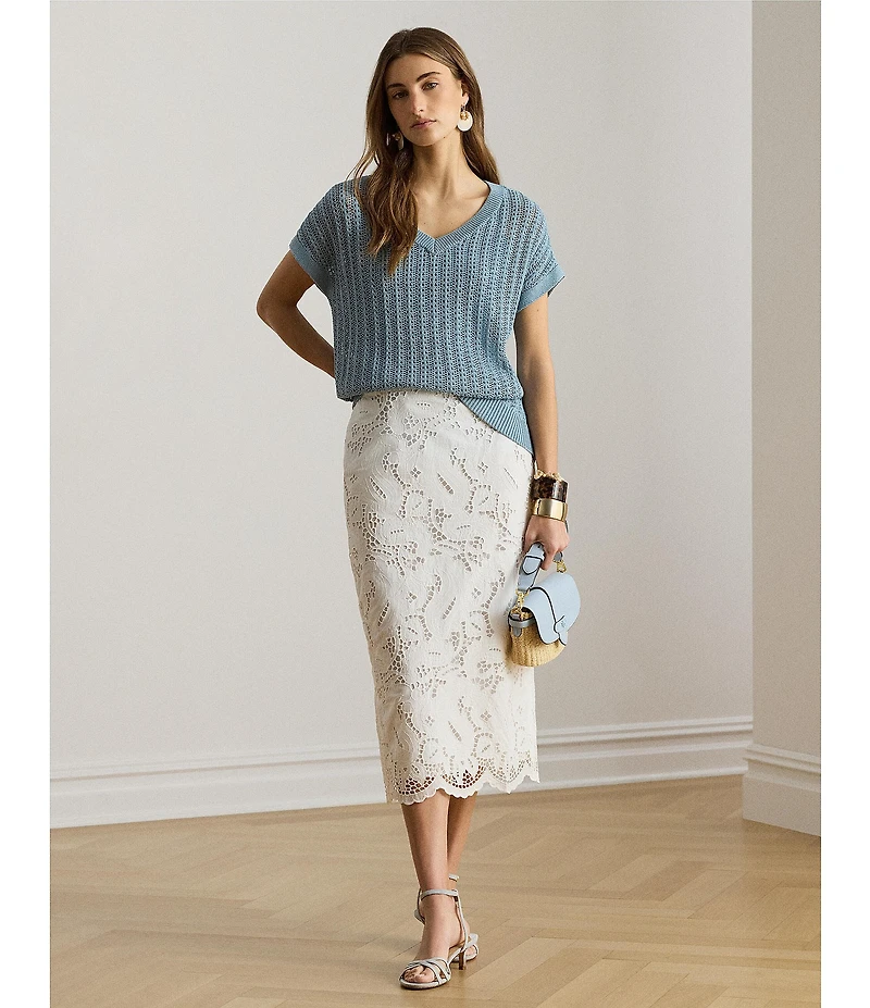 Lauren Ralph Lauren Lace Midi Pencil Skirt