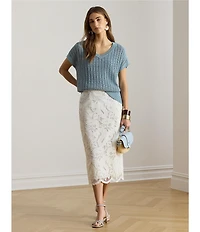 Lauren Ralph Lauren Lace Midi Pencil Skirt
