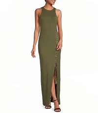 Lauren Ralph Lauren Lace-Up Jersey Sleeveless Long Dress