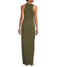 Lauren Ralph Lauren Lace-Up Jersey Sleeveless Long Dress