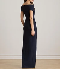 Lauren Ralph Lauren Laken Off The Shoulder Faille Column Long Dress
