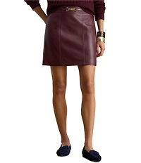 Lauren Ralph Lauren Lamb Leather Equestrian Buckle Trim Pencil Mini Skirt