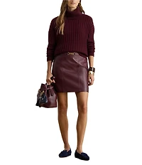 Lauren Ralph Lauren Lamb Leather Equestrian Buckle Trim Pencil Mini Skirt