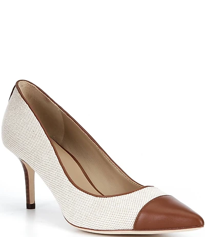 Lauren Ralph Lauren Lanette III Canvas Leather Pointed Cap Toe Pumps