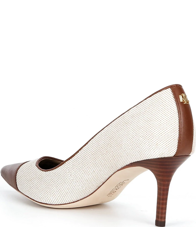 Lauren Ralph Lauren Lanette III Canvas Leather Pointed Cap Toe Pumps