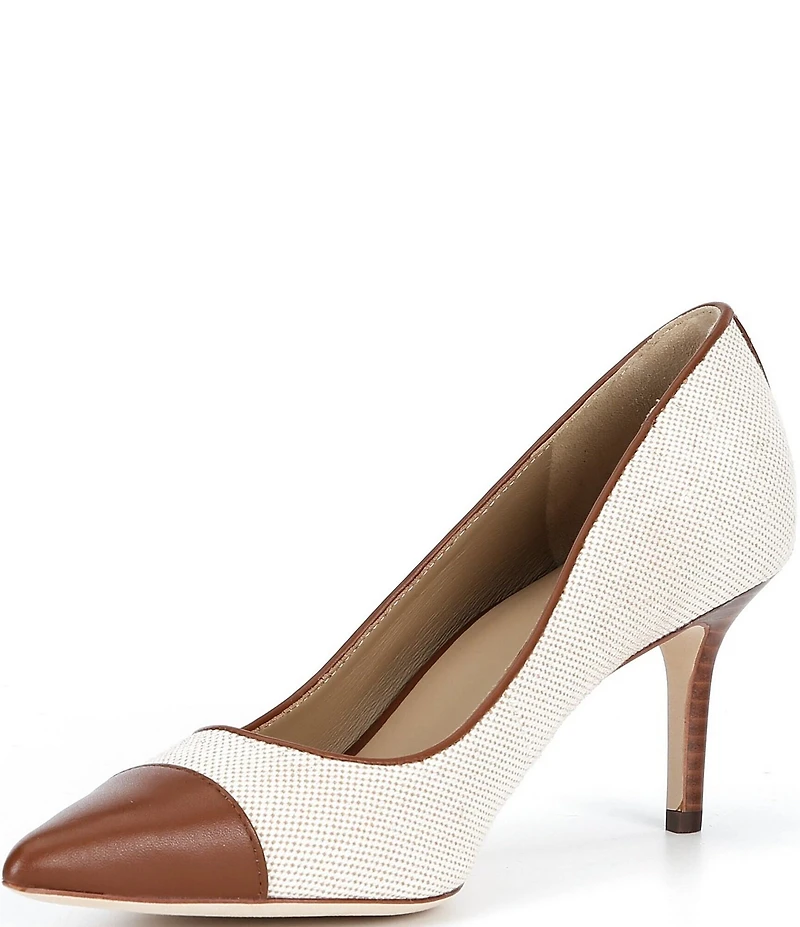 Lauren Ralph Lauren Lanette III Canvas Leather Pointed Cap Toe Pumps