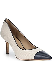 Lauren Ralph Lauren Lanette III Canvas Leather Pointed Cap Toe Pumps