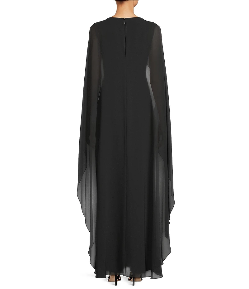Lauren Ralph Lauren Lavati Georgette Crew Neck Sleeveless Cape Column Gown