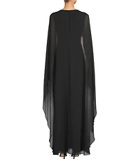Lauren Ralph Lauren Lavati Georgette Crew Neck Sleeveless Cape Column Gown