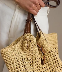 Lauren Ralph Lauren Leather & Crocheted Straw Flower Bag Charm