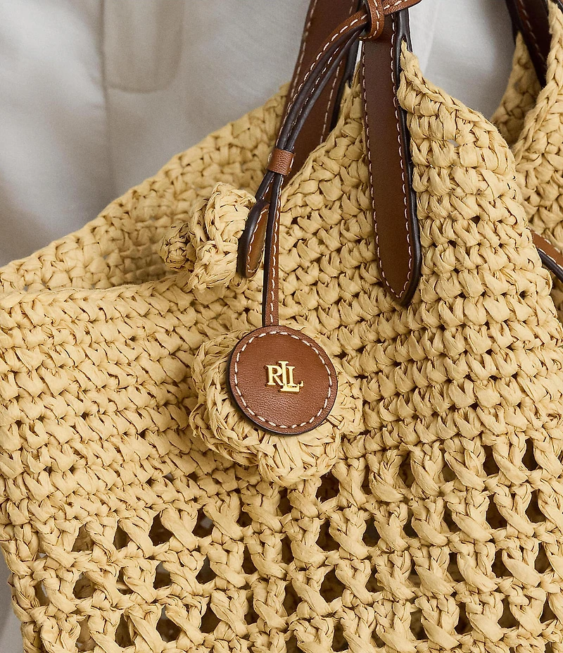Lauren Ralph Lauren Leather & Crocheted Straw Flower Bag Charm