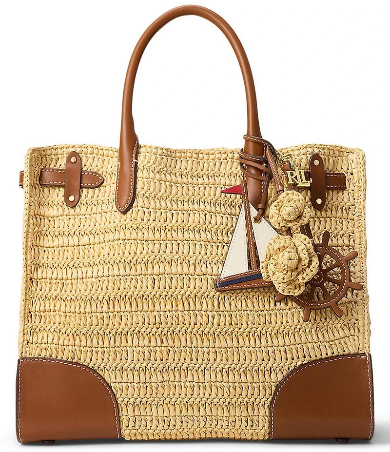 Lauren Ralph Lauren Leather & Crocheted Straw Flower Bag Charm