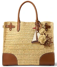 Lauren Ralph Lauren Leather & Crocheted Straw Flower Bag Charm