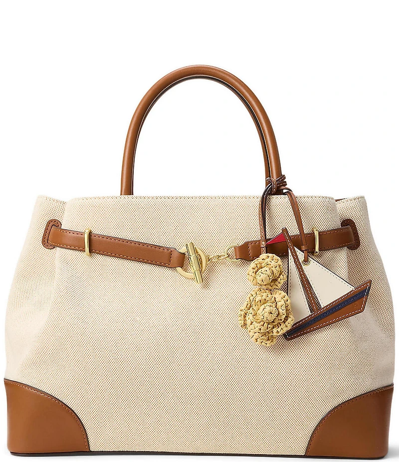 Lauren Ralph Lauren Leather & Crocheted Straw Flower Bag Charm