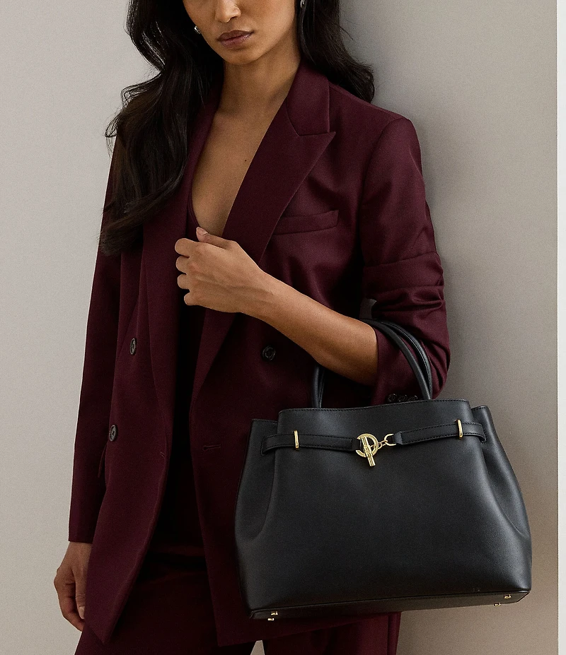 Lauren Ralph Lauren Blake Large Leather Belted Satchel Bag